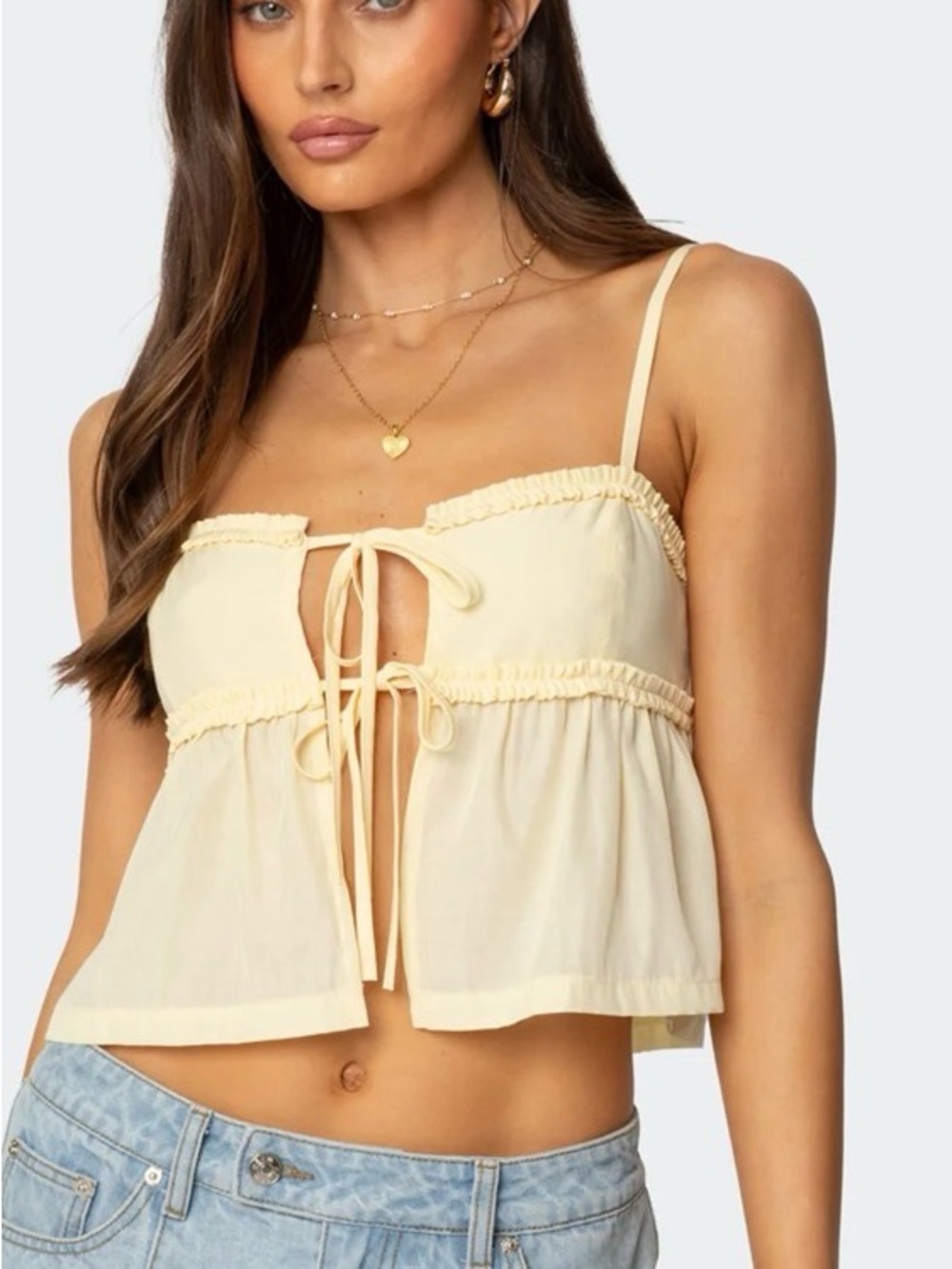 Edikted Med light yellow Tie-Front Spaghetti Strap Crop Top